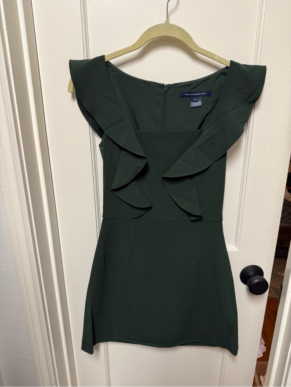 French Connection Forest Green Ruffle-Detail Mini Dress